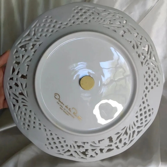 Vtg Oscar De La Renta 2 tier serving tray tidbit dessert blue floral tea party - Picture 8 of 12